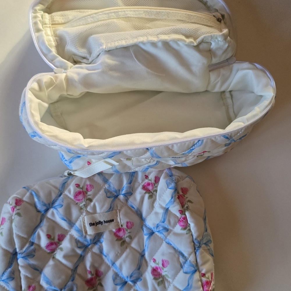 Cute Bow Flower Zipper Quilting Cotton Makeup Bag- 2 Piece - Picture 4 of 9